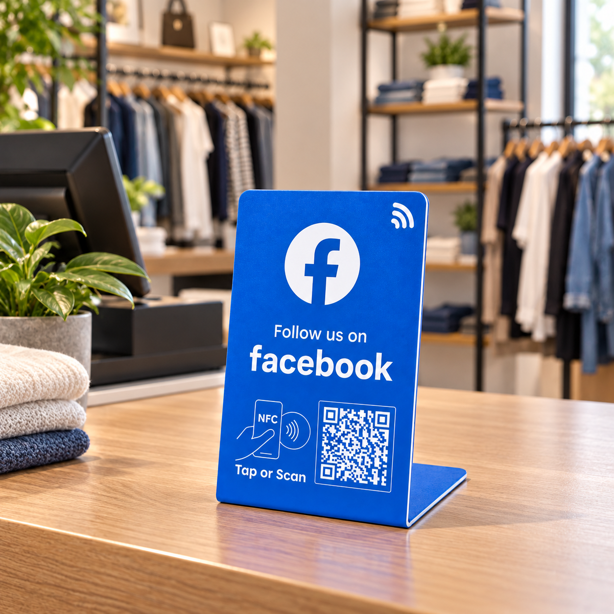 Tarjeta NFC de Facebook en una tienda de ropa