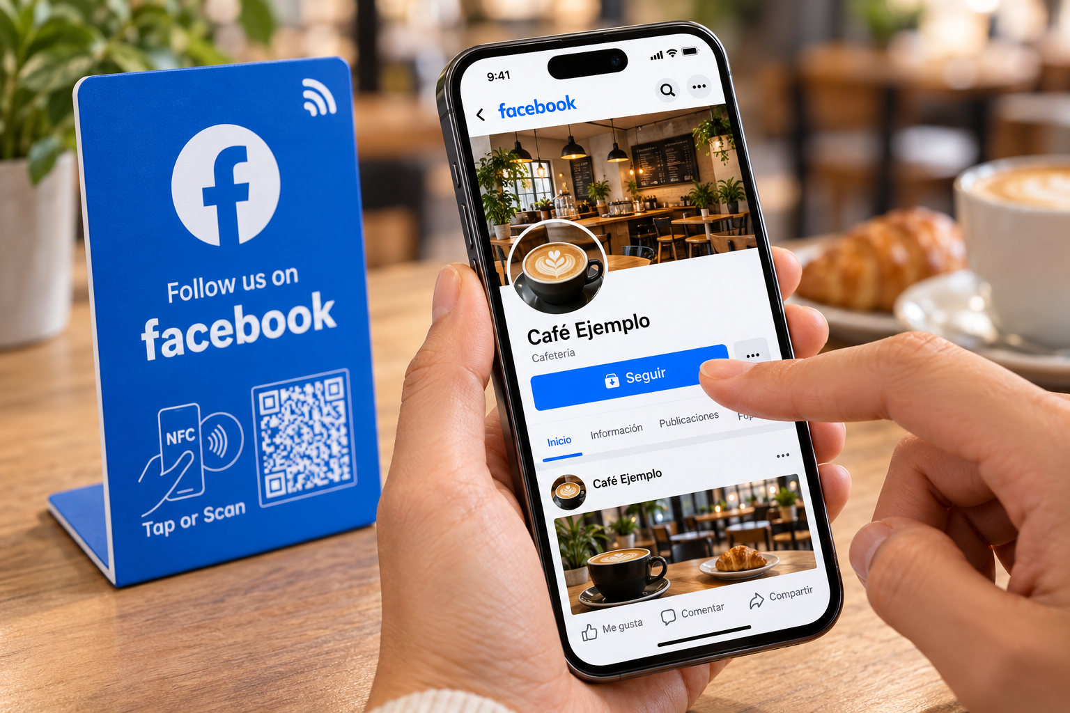 Paso 3 · Explorar y seguir con la tarjeta NFC para Facebook