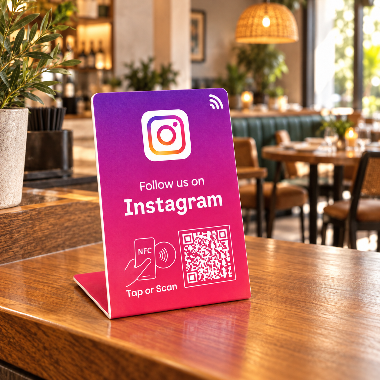 Tarjeta NFC de Instagram en un restaurante