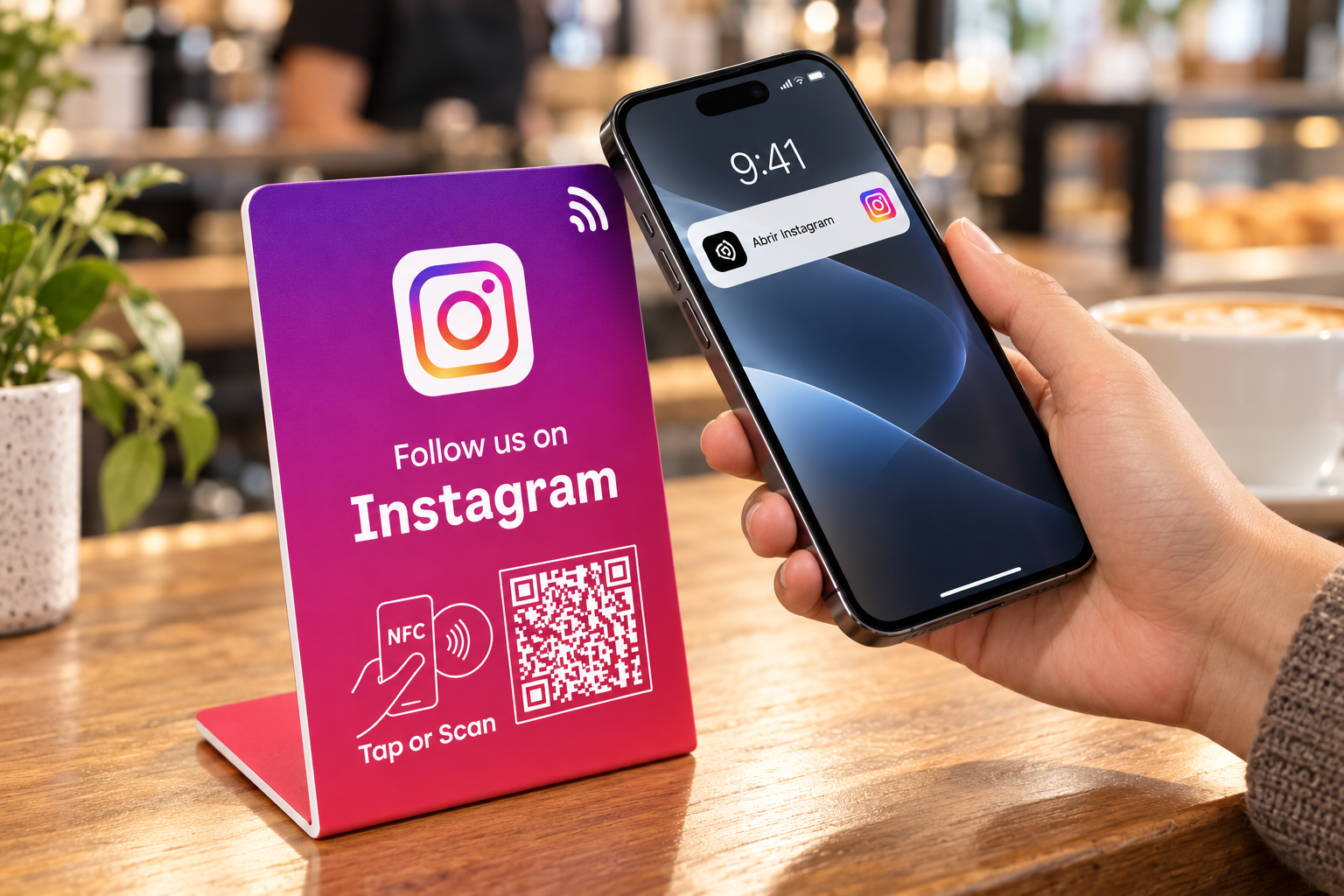 Paso 1 · Acercar el celular con la tarjeta NFC para Instagram